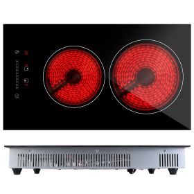 1Pc Dual Induction Burners Electric Cooktop 110V Total 1900W Electric Stove Built In Electric Ceramic Stove With Timer Setting 9 Firepower Levels (Color: Black)